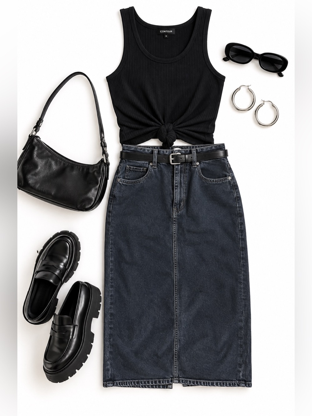 Universal Thread Size 8 Black Denim Midi Maxi Skirt 90s Y2K